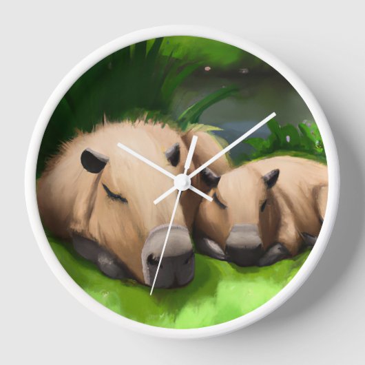 Niedliche Funny Napping Capybaras am Teich Uhr (Vorderseite)