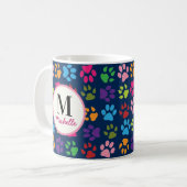 Niedliche Funny Pet Print auf Navy Mit Monogramm Kaffeetasse (Vorderseite Links)
