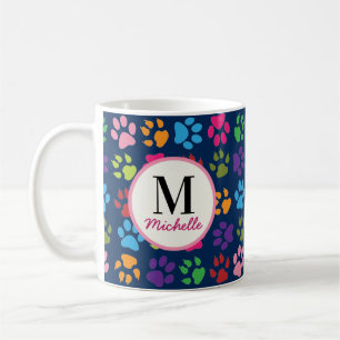 Niedliche Funny Pet Print auf Navy Mit Monogramm Kaffeetasse