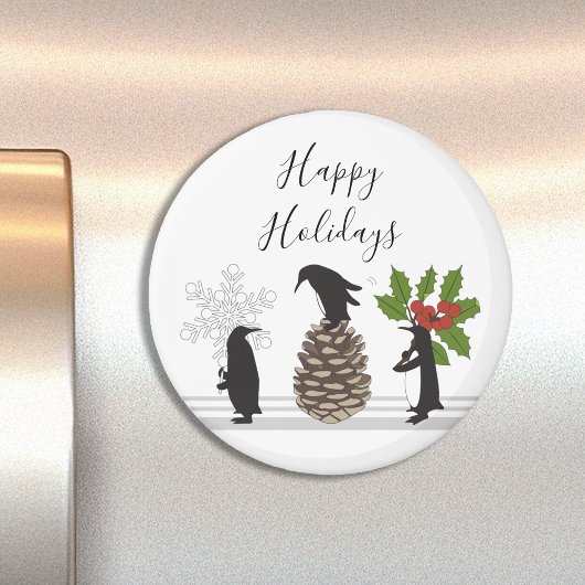 Niedliche Funny Pinguine Whimsical Happy Holidays Magnet