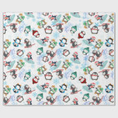 Niedliche Funny Pinguine Wintersport Weihnachten Geschenkpapier (Flach)