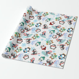 Niedliche Funny Pinguine Wintersport Weihnachten Geschenkpapier