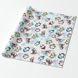 Niedliche Funny Pinguine Wintersport Weihnachten Geschenkpapier