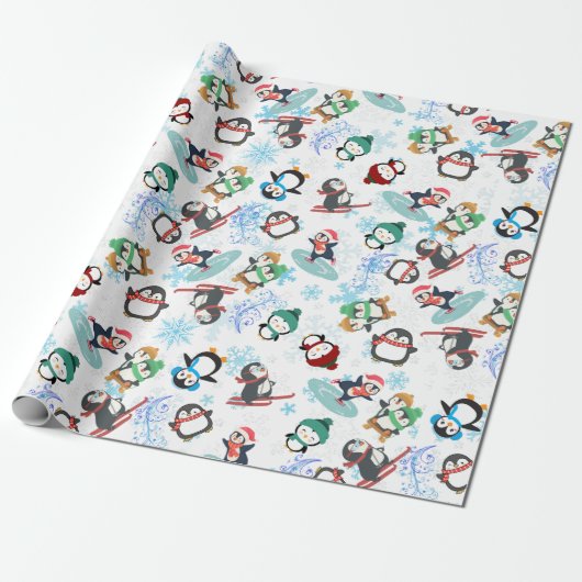 Niedliche Funny Pinguine Wintersport Weihnachten Geschenkpapier (Ungerollt)