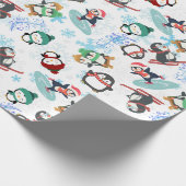 Niedliche Funny Pinguine Wintersport Weihnachten Geschenkpapier (Ecke)