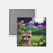 Niedliche Funny Raccoon Moon Mountains Kreationart Magnet (Vorderseite/Rückseite)