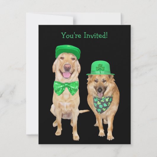 Niedliche, Funny St. Patrick's Day Irische Hunde Einladung (Vorderseite)