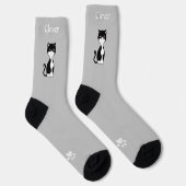 Niedliche Funny Tuxedo Cat & Paws on Light Grau Socken (Rechts)