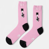 Niedliche Funny Tuxedo Cat & Paws on Light Pink Socken (Linkes Detail)