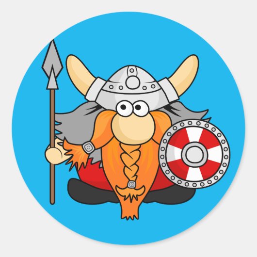 Niedliche Funny Viking Character Cartoon Illustrat Runder Aufkleber (Vorderseite)