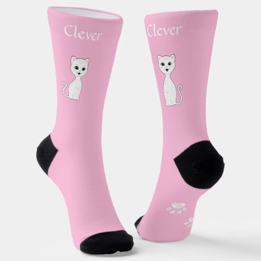 Niedliche Funny White Cat & Paws on Light Pink Socken (Gewinkelt)
