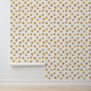 Niedliche Funny White und Gold Cat Dog Paw Prints Tapete