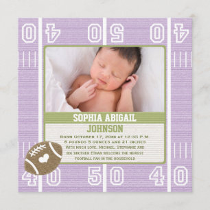 Niedliche Fußball-Baby-Mitteilungs-lila Mädchen Ankündigung
