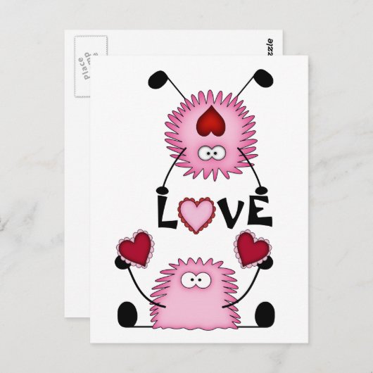 Niedliche Fuzzies, Herz und Liebe Postkarte (Vorne/Hinten)
