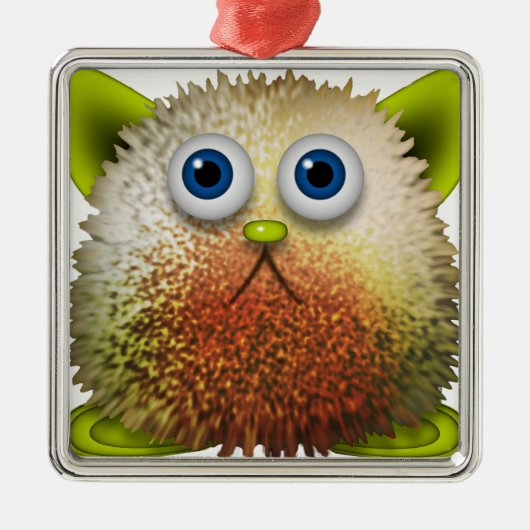 Niedliche Fuzzy Cartoon Art for All Silbernes Ornament (Vorne)