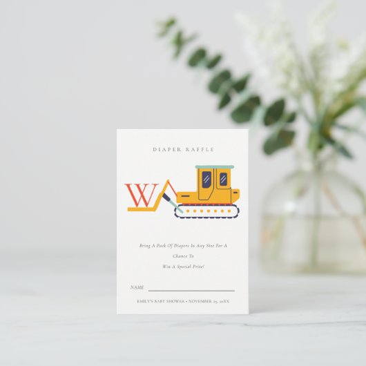 Niedliche Gabelstaplerdusche Monogramm Windelwanne Begleitkarte (Stehend Vorderseite)