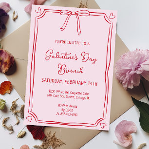Niedliche Galentinstag Brunch Rosa und Rote Herzch Einladung