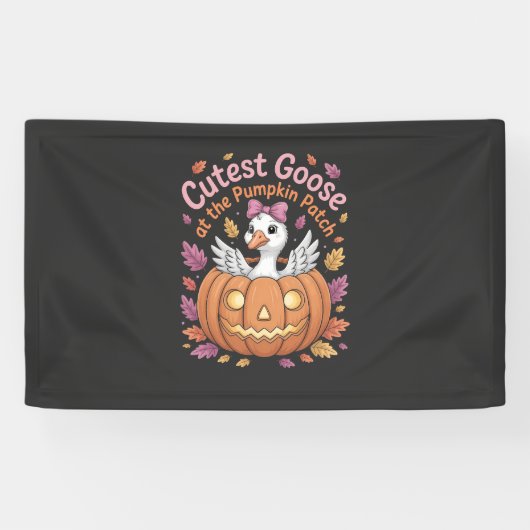 Niedliche Gans am Pumpkin Patch Erntedank Banner (Horizontal)