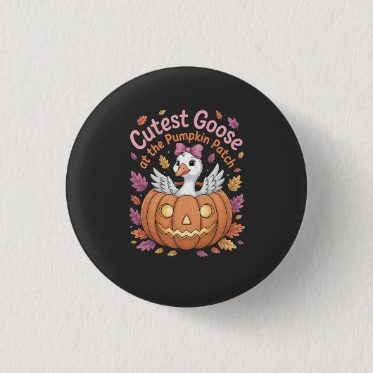 Niedliche Gans am Pumpkin Patch Erntedank Button (Vorderseite)