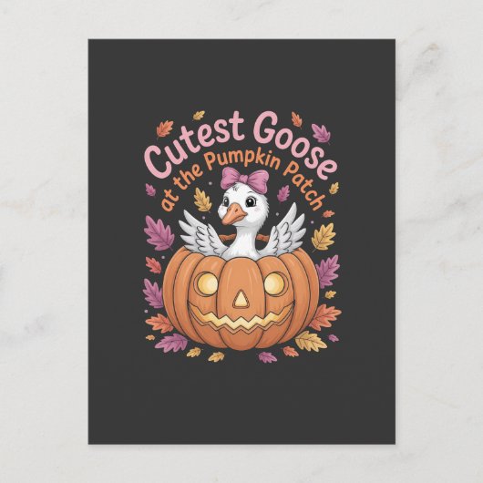 Niedliche Gans am Pumpkin Patch Erntedank Einladungspostkarte (Vorderseite)