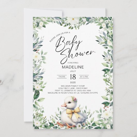 Niedliche Gans mit Bow Baby Dusche Einladung (Vorderseite)