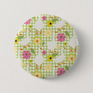 Niedliche Gänse mit handgezogenen Blume - Grüner K Button