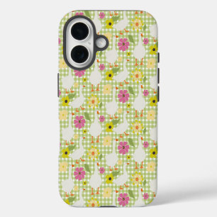 Niedliche Gänse mit handgezogenen Blume - Grüner K iPhone 16 Hülle