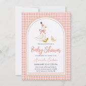 Niedliche Gänse- und Gosling Pink Babydusche Einladung (Vorderseite)
