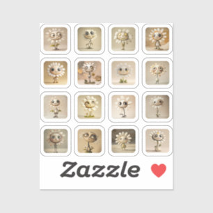 Niedliche Gänseblümchen-Sticker –  16 Sticker