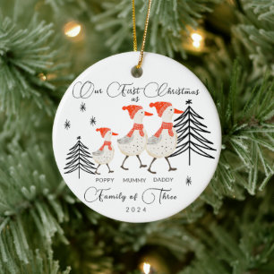 Niedliche Gänserfamilie drei Weihnachten Keramik Ornament
