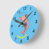 Niedliche Garnelen, Garnelen Cartoon Runde Wanduhr (Winkel)