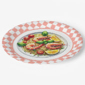 Niedliche Garnelenpasta zum Abendessen Pappteller (Schrägansicht)