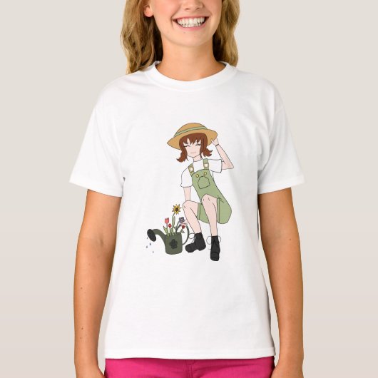 Niedliche Gartenanlage und Blume Girl Brown Hair G T-Shirt (Vorderseite)