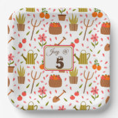 Niedliche Gartenwerkzeuge und Pflanze Nahtloses Mu Pappteller (Vorderseite)