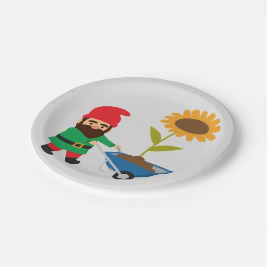 Niedliche Gartenzwerge Pappteller (Schrägansicht)