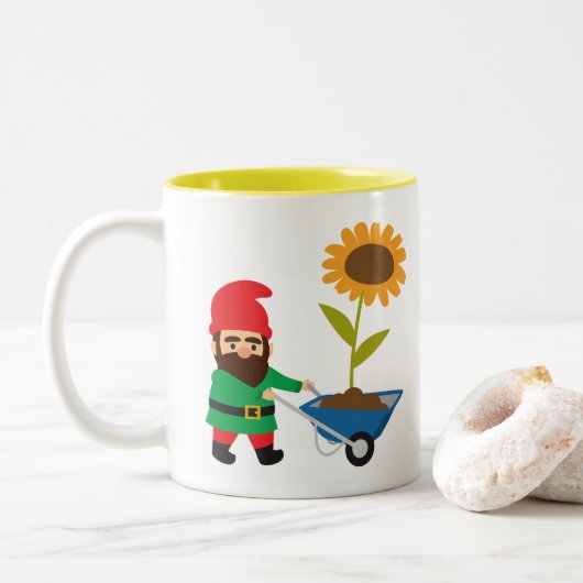 Niedliche Gartenzwerge Zweifarbige Tasse (Mit Donut)