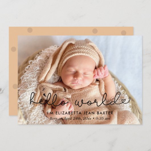 Niedliche Geburtsankündigungskarte - Hallo Welt Ankündigung (Vorne/Hinten)