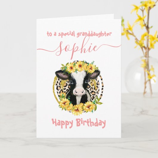 niedliche Geburtskarte der Kuh Karte (Gelbe Blume)