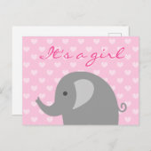 Niedliche Geburtskarte von Rosa und Graue Elefante Ankündigungspostkarte (Vorne/Hinten)