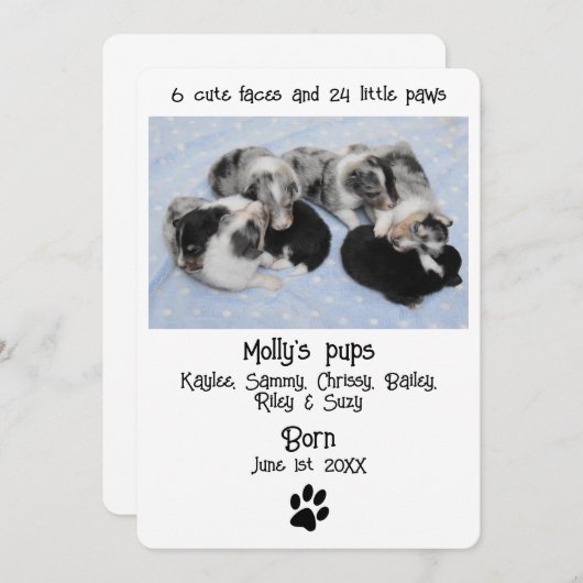 Niedliche Geburtskarte von Welpen (Vorne/Hinten)