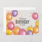 Niedliche Geburtstag Balloon Confetti Modern Postkarte (Vorne/Hinten)