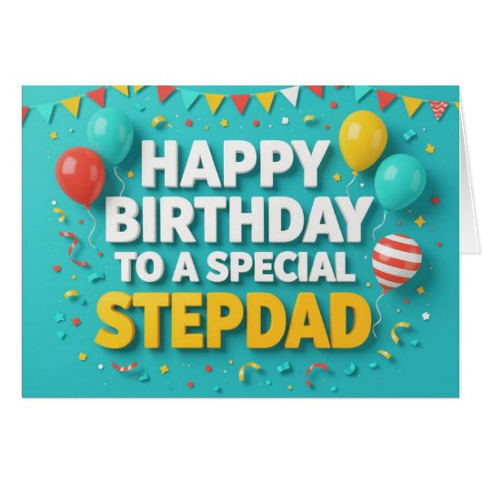 Niedliche Geburtstag Balloons Card für Stepdad (Vorderseite (Horizontal))