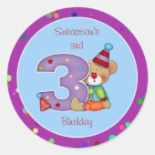 Niedliche Geburtstag Bärenalter 3 Runder Aufkleber (Vorderseite)