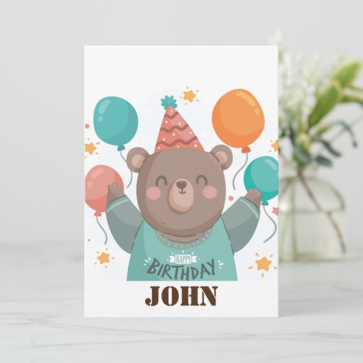 Niedliche Geburtstag Bear Einladung (Stehend Vorderseite)