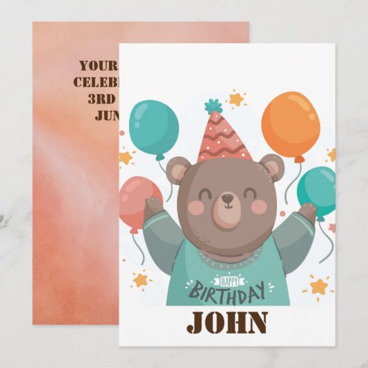 Niedliche Geburtstag Bear Einladung (Vorne/Hinten)