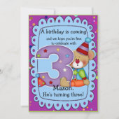 Niedliche Geburtstag Bear Einladung Alter 3 (Vorderseite)