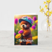 Niedliche Geburtstag Bear Grußkarte Karte (Gelbe Blume)