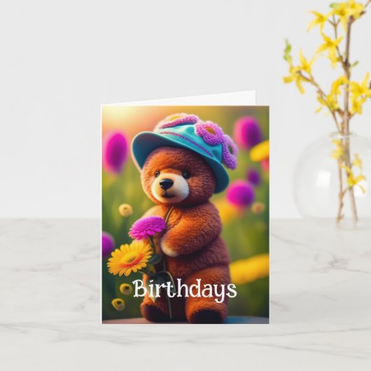 Niedliche Geburtstag Bear Grußkarte Karte (Gelbe Blume)