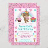 Niedliche Geburtstag Bear & Rainbow & Cake Einladung (Vorne/Hinten)