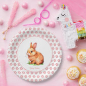 Niedliche Geburtstag Bunny & Blume auf Weiß Pappteller (Party)